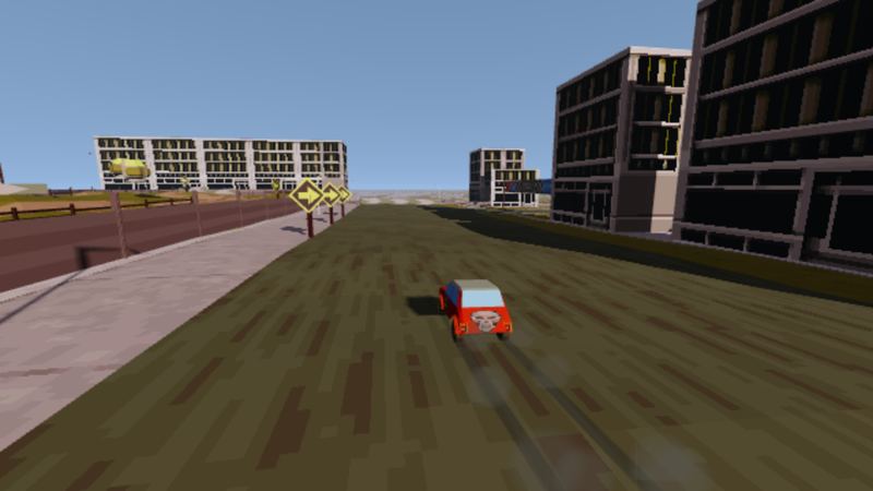 Coche pequeño corriendo en una ciudad